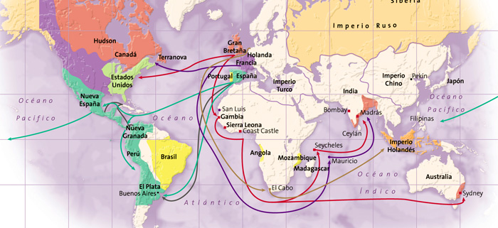 Mapa planisferio que ilustra la colección de mapas con tema histórico