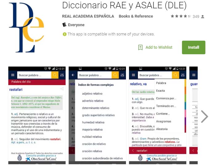 Captura de pantalla de la nueva aplicación para celulares de la Real Academa Española (RAE)