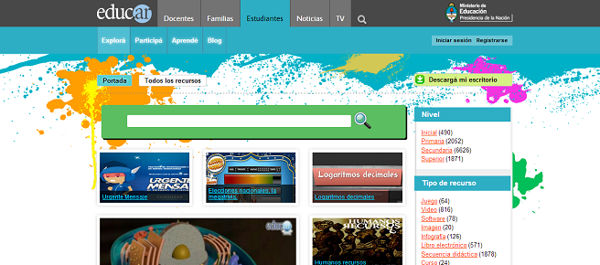 Portada sección Estudiantes portal educar