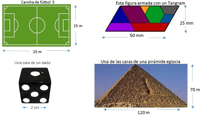 imagen de cancha de fútbol con las medidas 15m por 25m. Cara de un dado