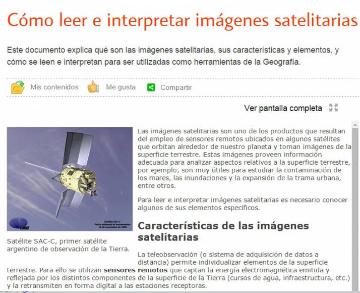 Captura de pantalla de artículo sobre Cómo interpretar imágenes satelitarias. Disponible en https://www.educ.ar/sitios/educar/re