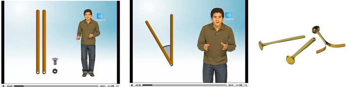 captura de pantalla del video ángulos de la serie Horizontes Matemática donde se muestra cómo construir un dispositivo para formar ángulos con varillas de madera.