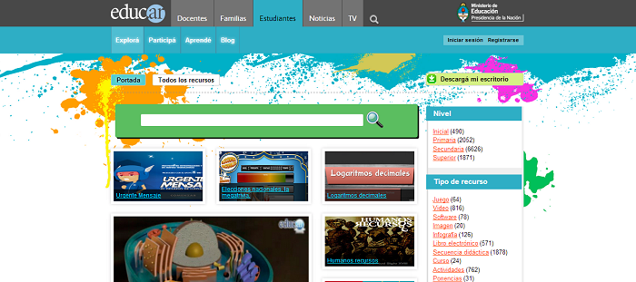 Portada de la sección Estudiantes del portal educ.ar.