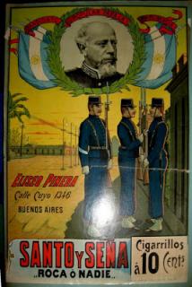 Marquilla de cigarrillos Santo y seña , del año 1898, con la consigna “Roca o nadie”