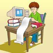 Ilustración de un chico con una computadora