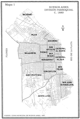 Plano de la división parroquial de la ciudad